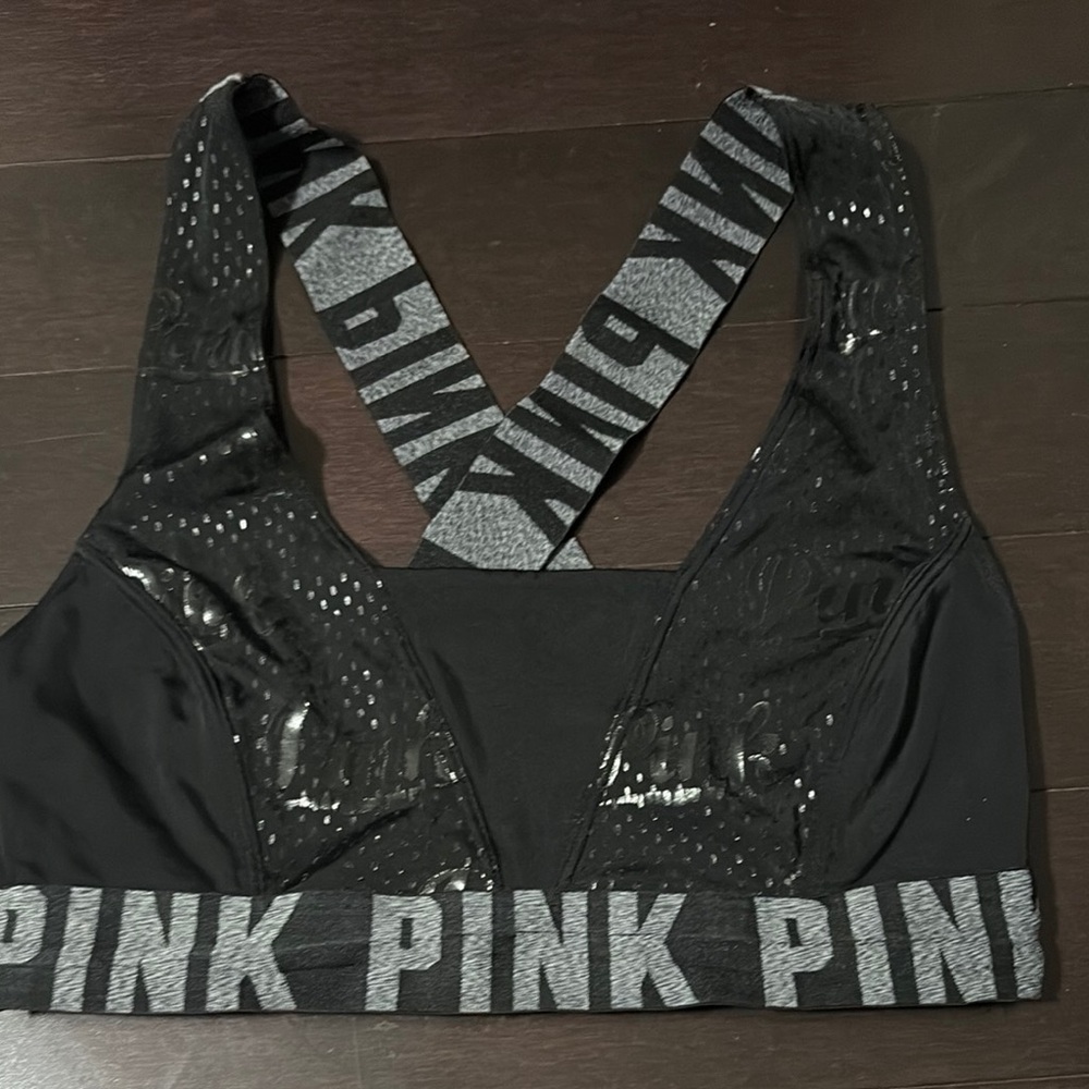 PINK Victoria's Secret Black Mesh Sports Bra